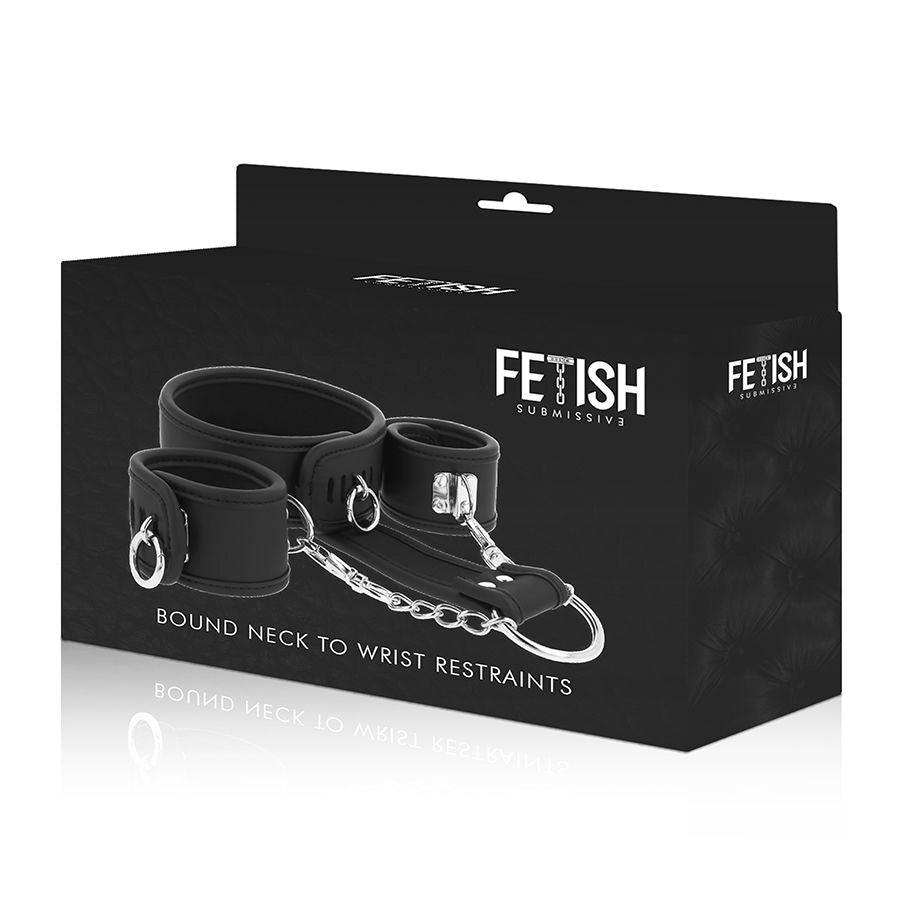 FETISH SUBMISSIVE - VEGAN LEREN KETTING EN HANDBOEIEN MET NOPRENE VOERING