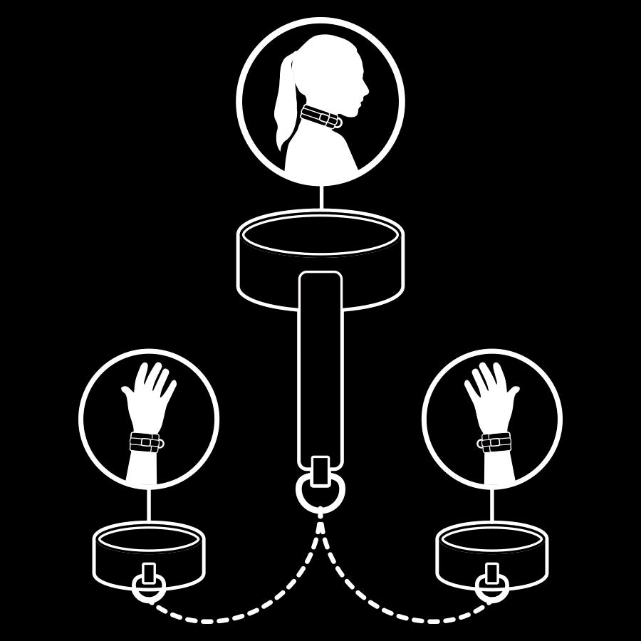 FETISH SUBMISSIVE - VEGAN LEREN KETTING EN HANDBOEIEN MET NOPRENE VOERING