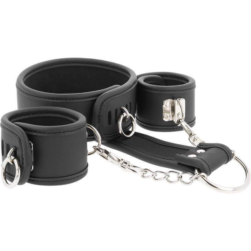 FETISH SUBMISSIVE - VEGAN LEREN KETTING EN HANDBOEIEN MET NOPRENE VOERING