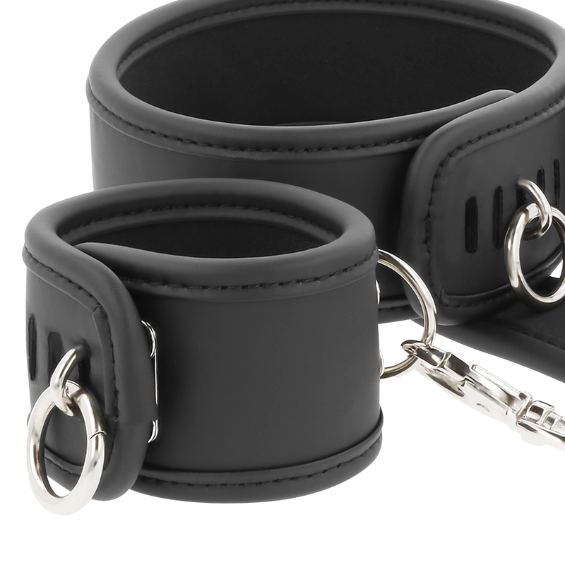FETISH SUBMISSIVE - VEGAN LEREN KETTING EN HANDBOEIEN MET NOPRENE VOERING