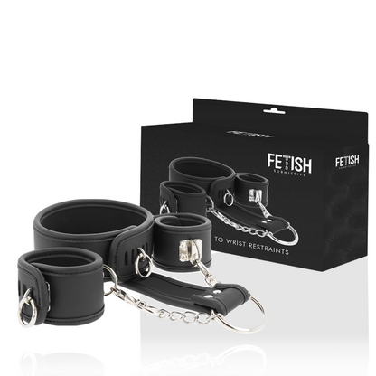 FETISH SUBMISSIVE - VEGAN LEREN KETTING EN HANDBOEIEN MET NOPRENE VOERING