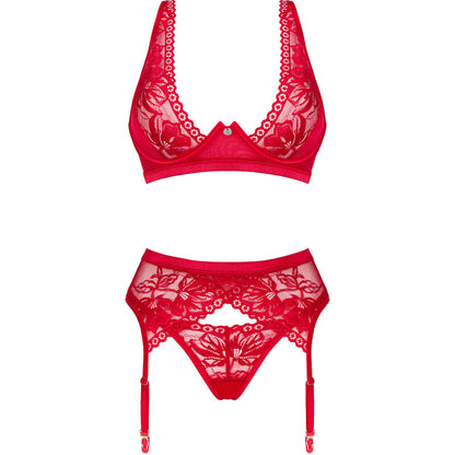 OBSESSIVE - LACELOVE SET DRIEDELIG ROOD XS/S