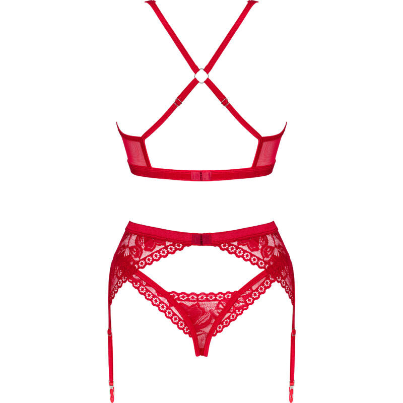 OBSESSIVE - LACELOVE SET DRIEDELIG ROOD XS/S