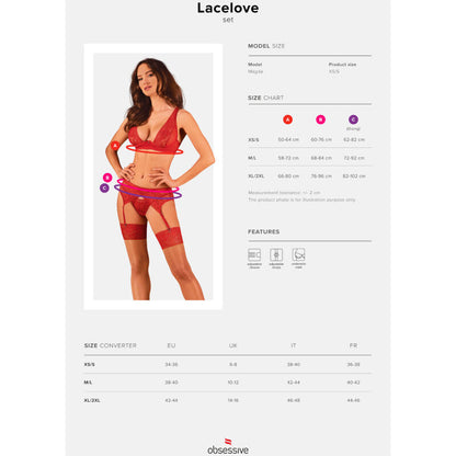 OBSESSIVE - LACELOVE SET DRIEDELIG ROOD XS/S