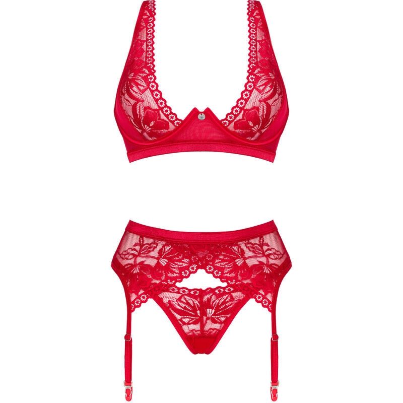 OBSESSIVE - LACELOVE SET DRIEDELIG ROOD XS/S
