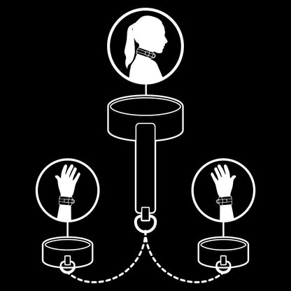 FETISH SUBMISSIVE - VEGAN LEREN KETTING EN HANDBOEIEN MET NOPRENE VOERING