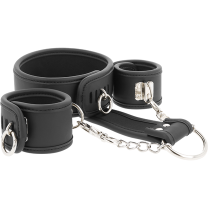 FETISH SUBMISSIVE - VEGAN LEREN KETTING EN HANDBOEIEN MET NOPRENE VOERING